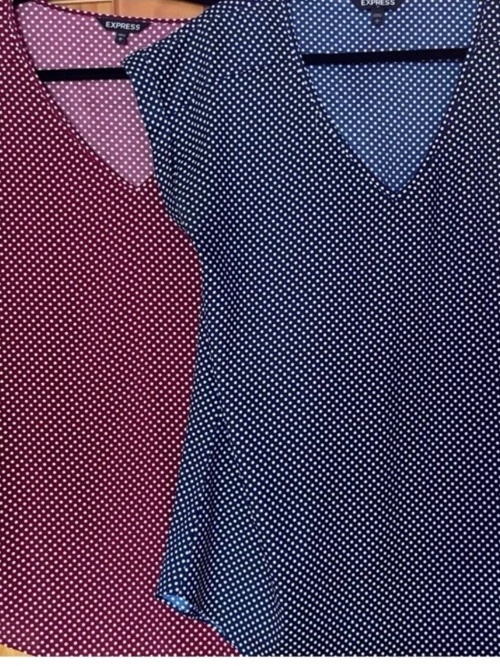 Express Ladies  Polka Dot V-Neck Blazer — Navy & Burgundy (2 pieces )